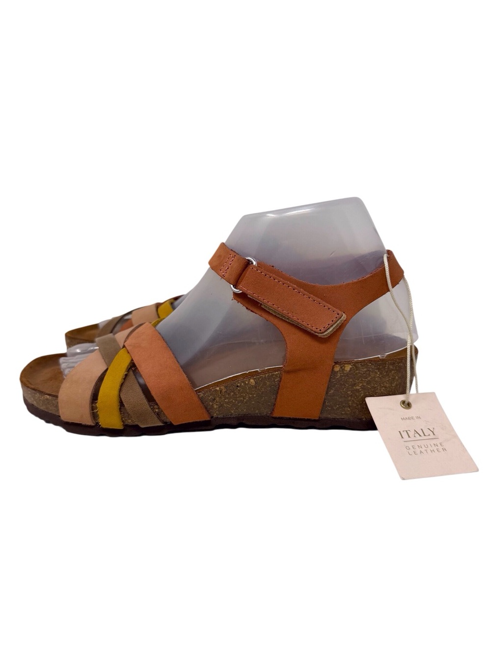 Bio-Gold multi-tone Italian leather strappy wedge sandal Women’s size 6.5 new